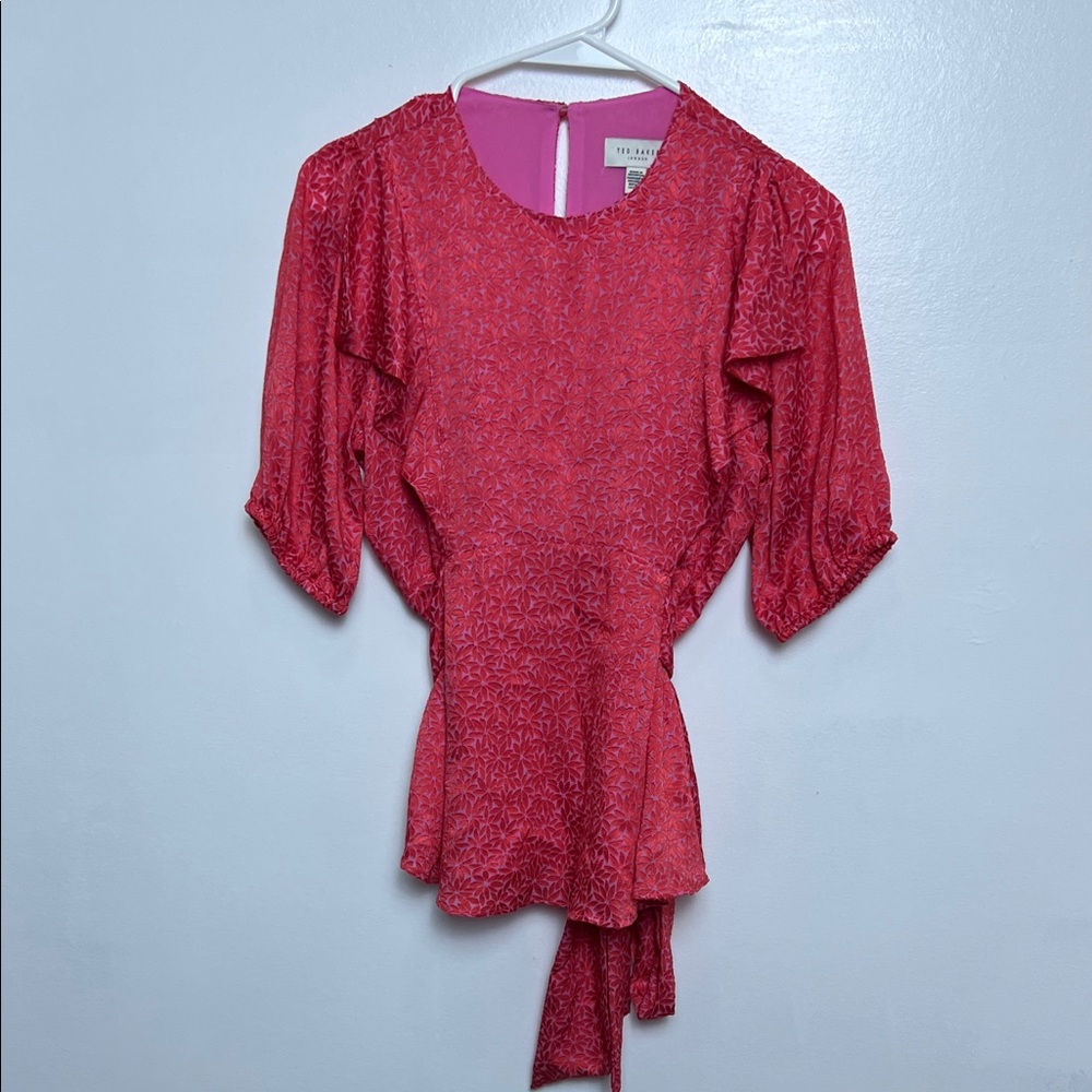 Ted Baker Jacquard peplum blouse Pink Jacquard Peplum Tie Front Elegant Office S